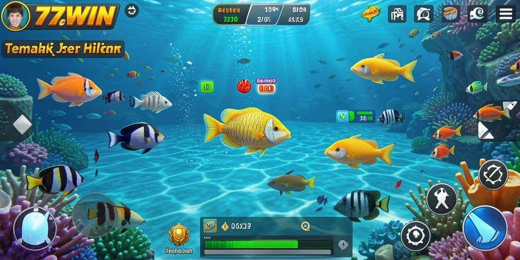 Gameplay seru dalam 777WIN dengan berbagai ikan dan senjata.