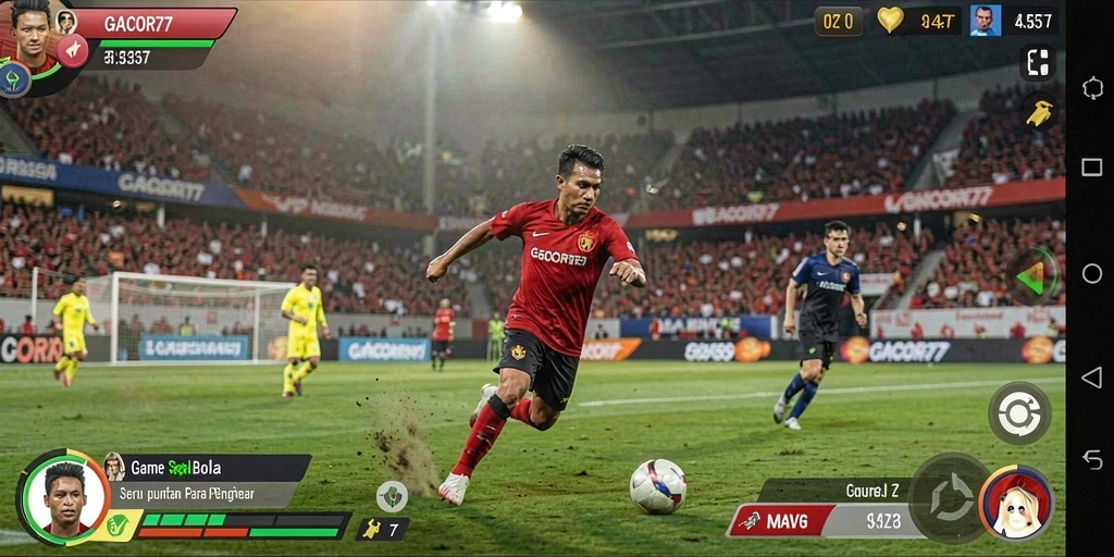 Screenshot <strong>GACOR77</strong> menampilkan aksi seru di lapangan sepak bola.