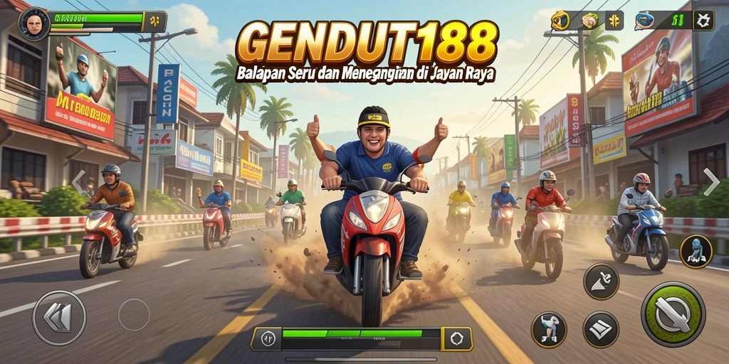Tampilan gameplay menegangkan GENDUT188 saat balapan di trek.