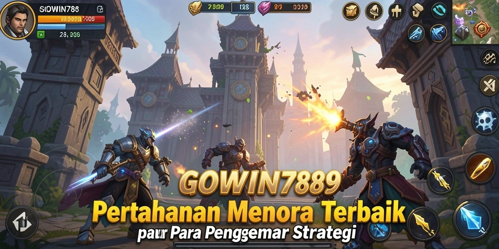 Tangkapan layar menunjukkan aksi menara bertahan melawan gelombang musuh.