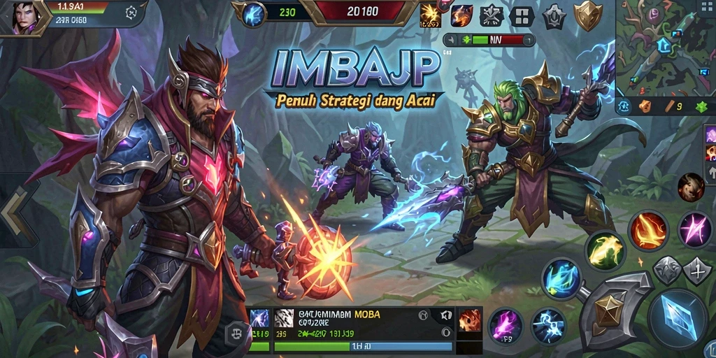 Screenshot gameplay IMBAJP yang menunjukkan aksi seru dalam pertarungan MOBA.
