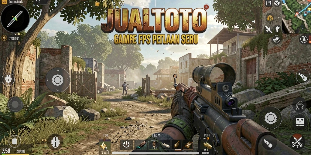 Tampilan gameplay JUALTOTO yang menegangkan dalam pertempuran FPS.