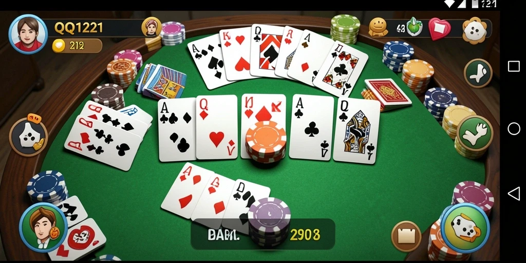 Screenshot gameplay QQ1221 menunjukkan suasana seru bermain Gaple.