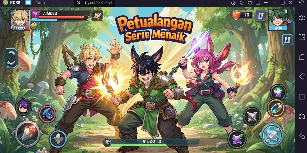 Gameplay RK88 menampilkan pertarungan karakter anime yang epik dan mengesankan.