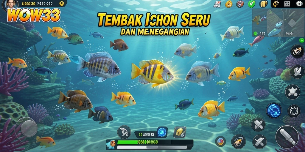 Tampilan gameplay WOW33 dengan aksi menembak ikan yang seru.